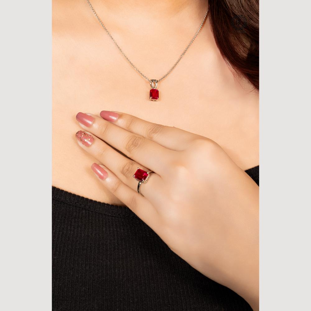 BK Fashion Silver Plated CZ Stone Chain Pendant Set