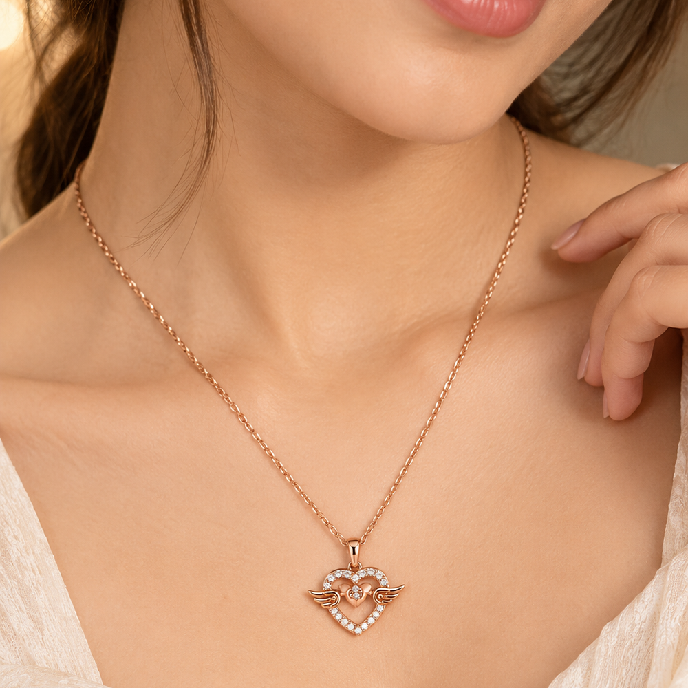Urthn Stylish Rose Gold Plated Floating American Diamond Pendant Necklace(Pack of 3)