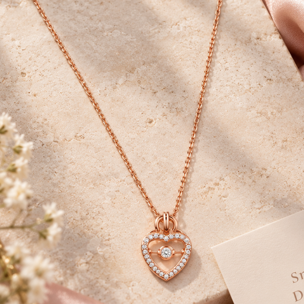 Urthn Trendy Rose Gold American Diamond Pendant Chain for Women