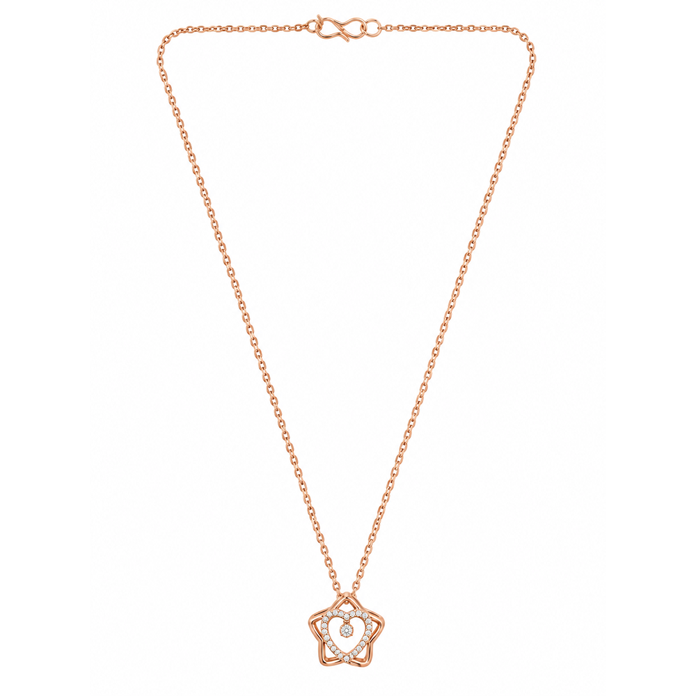 Urthn Stylish Rose Gold Plated Floating American Diamond Pendant Necklace(Pack of 3)