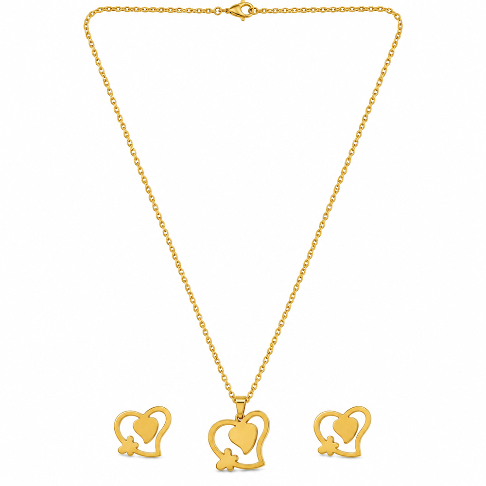 Urthn Anti Tarnish Chain Necklace with Heart Pendant & Matching Earrings for Women(Pack Of 6)