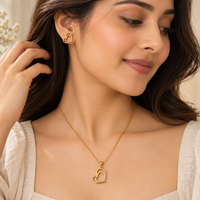 Urthn Anti Tarnish Chain Necklace with Heart Pendant & Matching Earrings for Women(Pack Of 6)