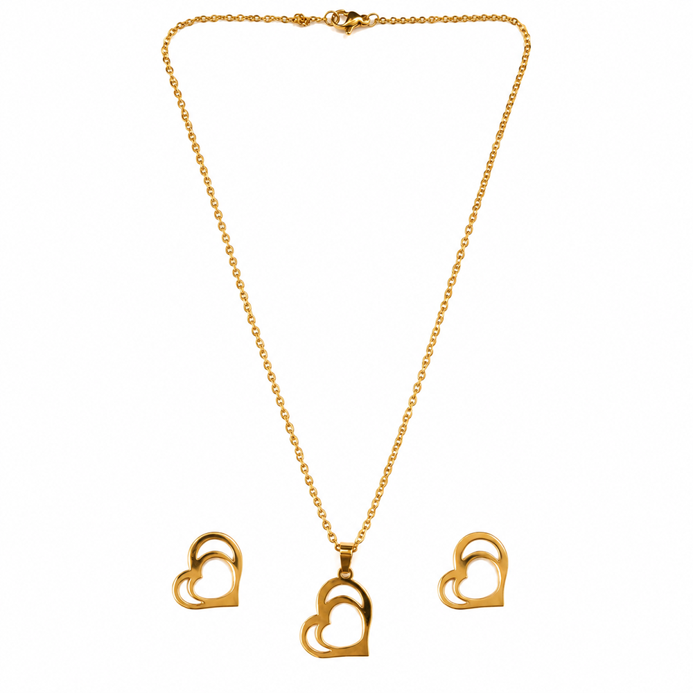 Urthn Anti Tarnish Chain Necklace with Heart Pendant & Matching Earrings for Women(Pack Of 6)