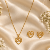 Urthn Minimal Anti Tarnish Love Pendant Chain Necklace & Earrings Set for Women