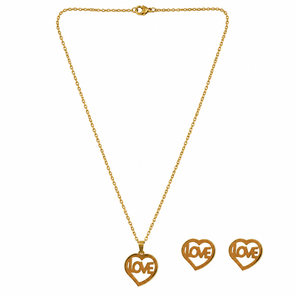 Urthn Minimal Anti Tarnish Love Pendant Chain Necklace & Earrings Set for Women(Pack Of 6)