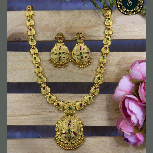 Siara Collections Forming Gold Plated Pota Stone Long Necklace Set