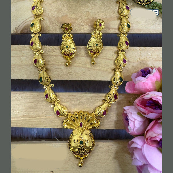 Siara Collections Forming Gold Plated Pota Stone Long Necklace Set