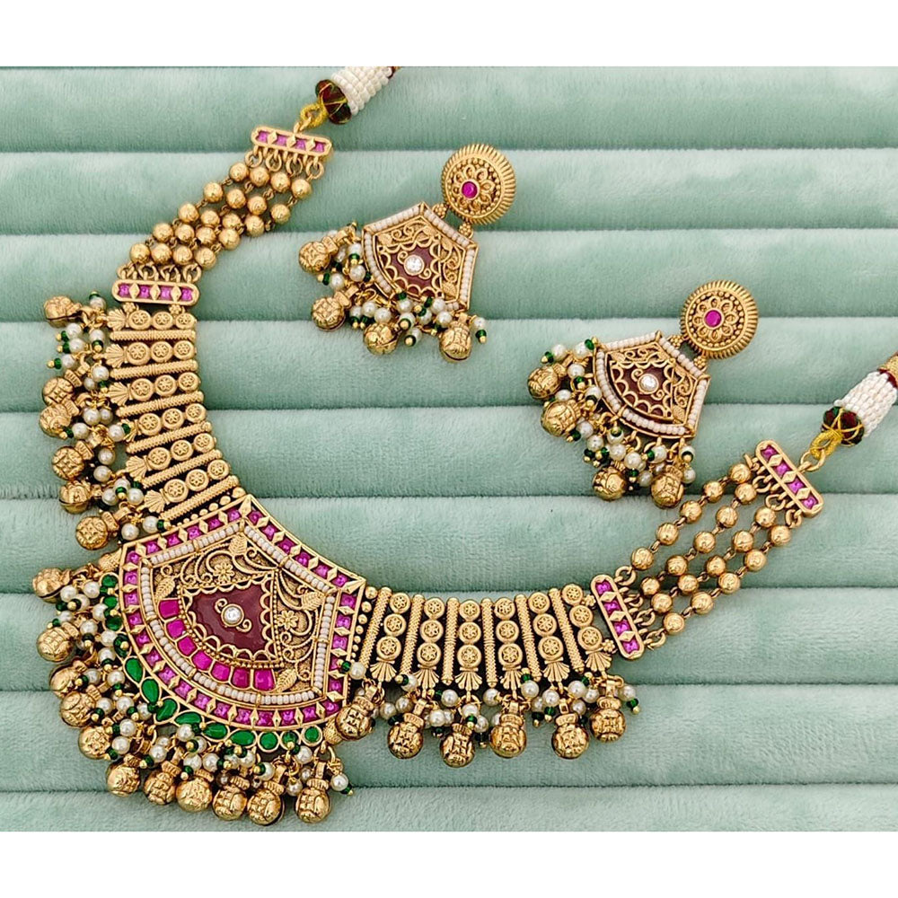 JCM Designer Pota Stone And Pearl Necklace Set 