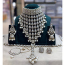 JCM Gold Plated Kundan Stone And Pearls Semi Bridal Necklace Set