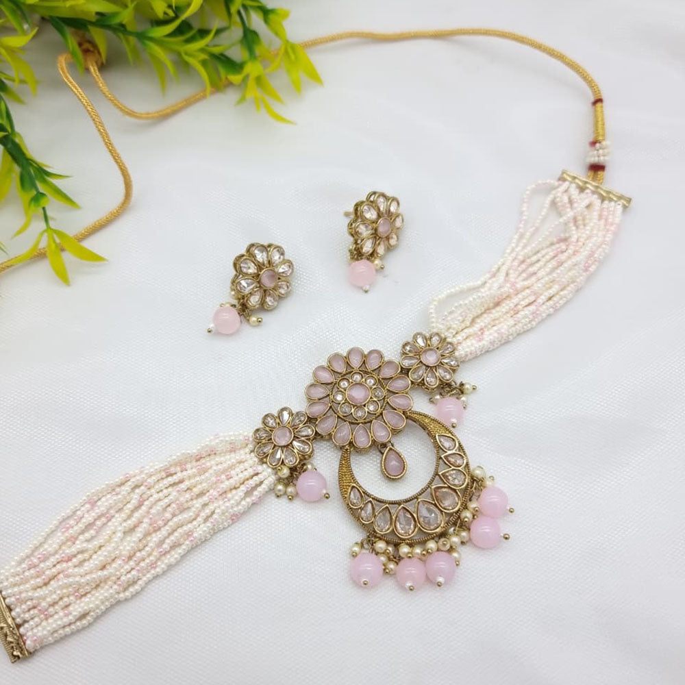JCM Exclusive Crystal Stone Pearl And Beads Choker Necklace Set
