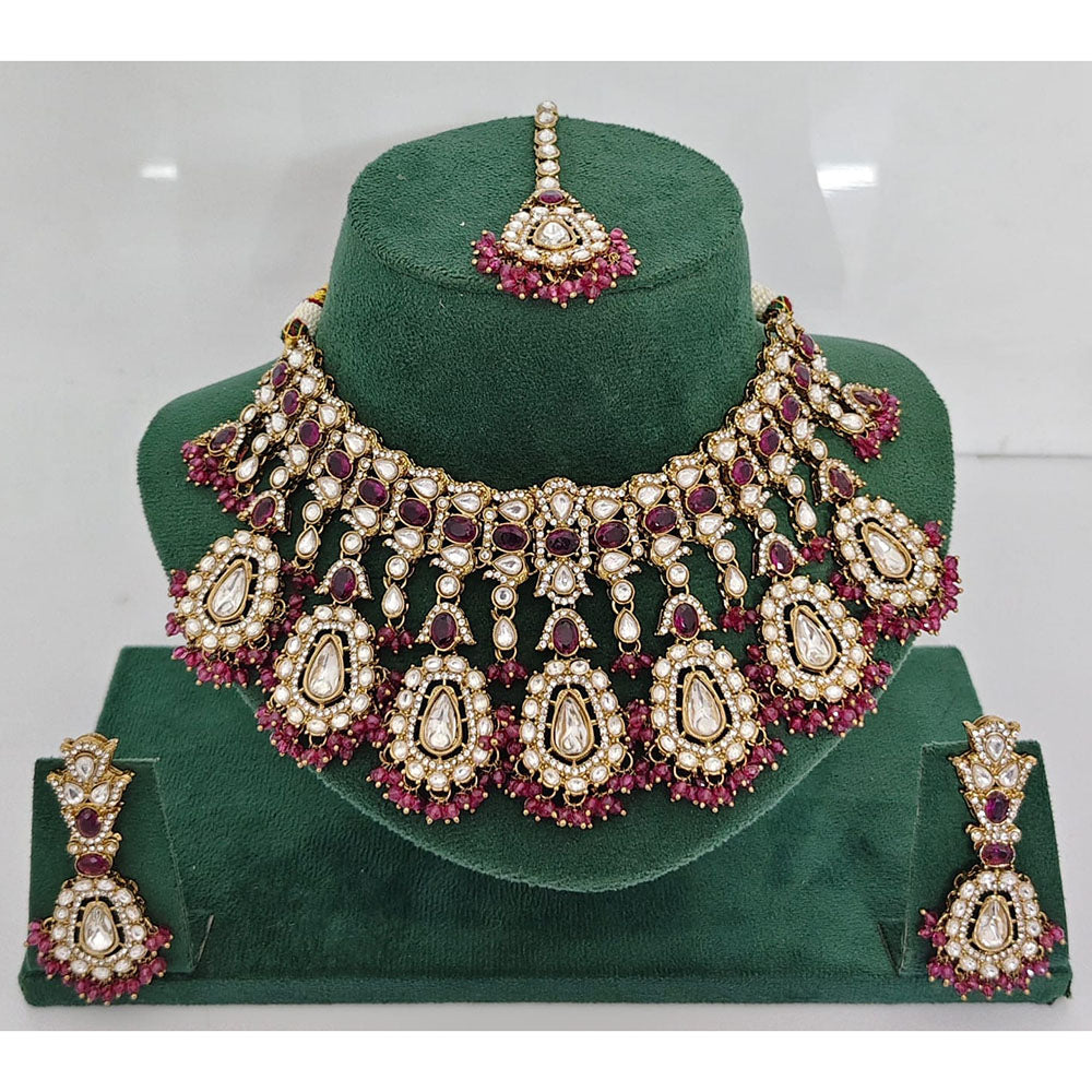 JCM Pota Stone And Austrian Stone Pearl Designer Necklace Set