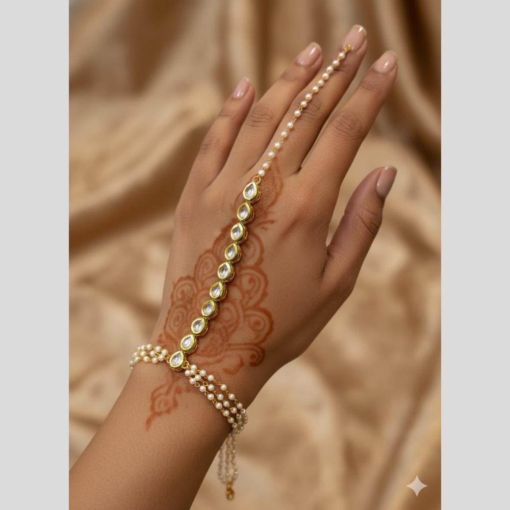 JCM Antique Kundan Stone And Pearl Hand Harness Set