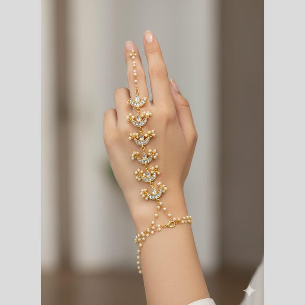JCM Antique Kundan Stone And Pearl Hand Harness Set