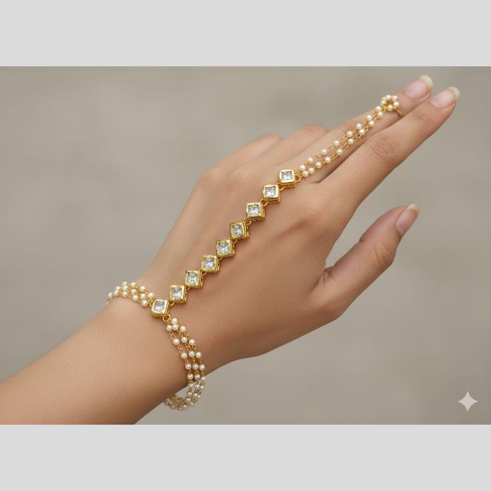 JCM Antique Kundan Stone And Pearl Hand Harness Set