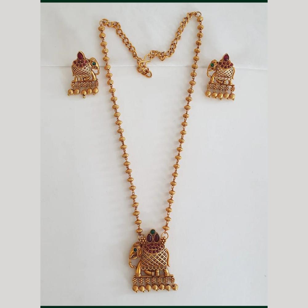 JCM Royal Elephant Motifs Pota Stone Beads Designer Long Necklace Set
