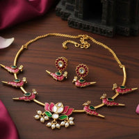 JCM  Royal Bird Motifs Polki Kundan Stone With Beads Necklace Set