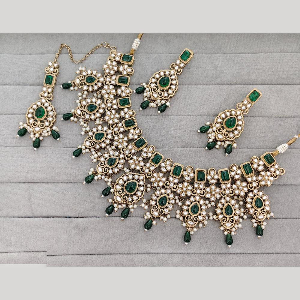 JCM Luxury Pota Stone Kundan And Pearl  Necklace Set