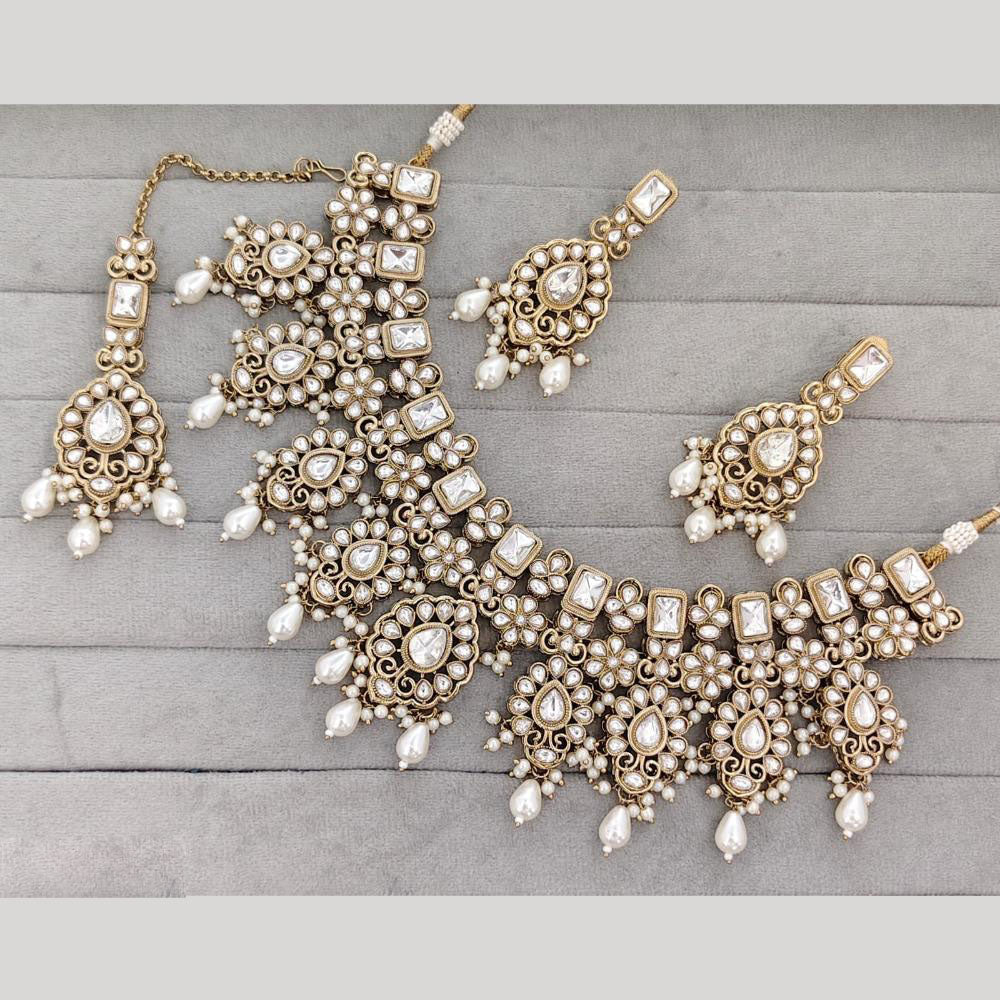 JCM Luxury Pota Stone Kundan And Pearl  Necklace Set