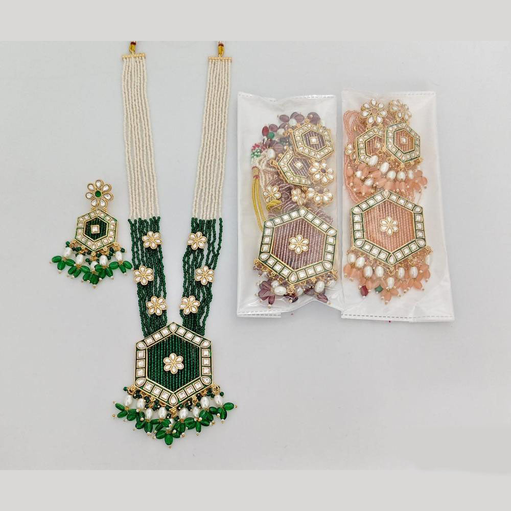 JCM Royal Crystal Stone And Pearl  Long Necklace Set
