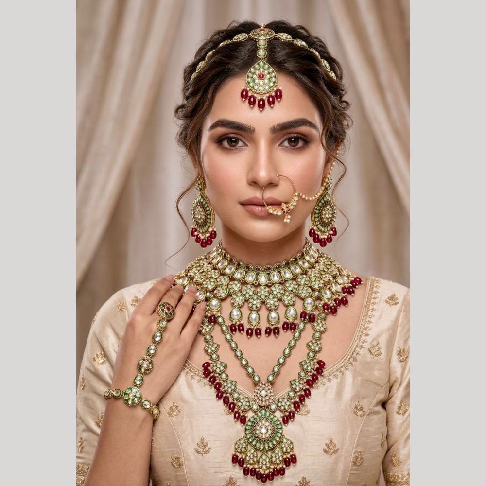 JCM Bridal Special Polki Kundan Pearl And Beads Necklace Set