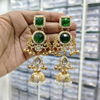 JCM Royal Kashmiri Pota Stone And Pearl Ghungroo Jhumki Earrings
