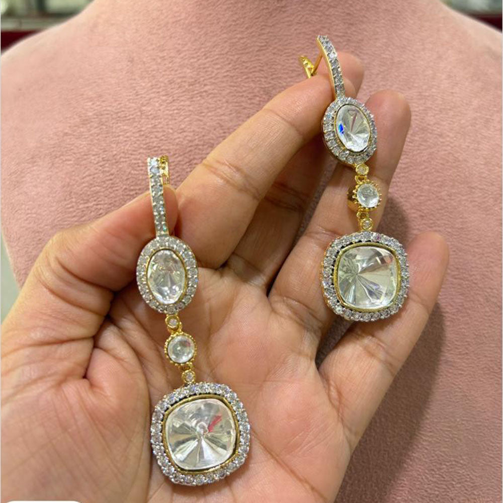 JCM Luxury Polki Kundan Stone Designer Dangler Earrings