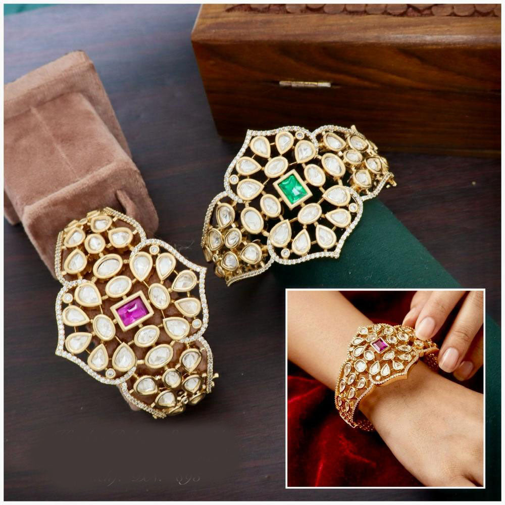 JCM Delicate Polki Kundan Stone Elegant Openable Bracelet