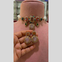 JCM Glam Multi Color Pota Stone And Pearl Choker Necklace Set