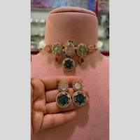 JCM Glam Multi Color Pota Stone And Pearl Choker Necklace Set