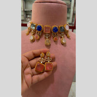 JCM Glam Multi Color Pota Stone And Pearl Choker Necklace Set