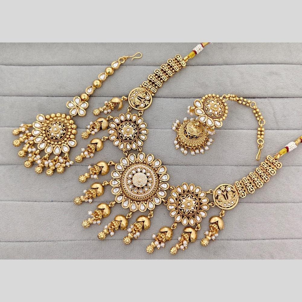 JCM Premium Designer Pota Stone And Pearl Choker Necklace Set