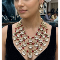JCM Fancy Kundan Stone And Beads Multi Layered Necklace Set