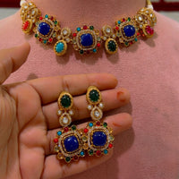 JCM Premium Designer Pota Stone Multi Color Choker Necklace Set