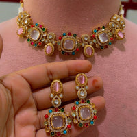 JCM Premium Designer Pota Stone Multi Color Choker Necklace Set