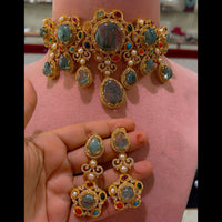 JCM Premium Designer Pota Stone Multi Color Choker Necklace Set