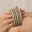 JCM Classic Polki Kundan Stone And Pearl Traditional Bangles Set