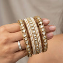 JCM Classic Polki Kundan Stone And Pearl Traditional Bangles Set