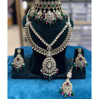 JCM Grand Polki Kundan Stone Pearl And Beads Double Necklace Set