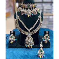 JCM Grand Polki Kundan Stone Pearl And Beads Double Necklace Set