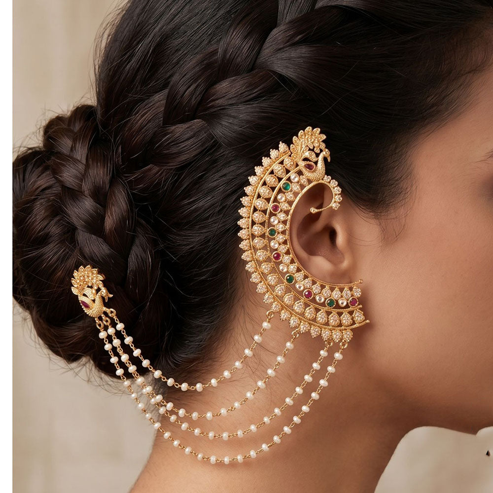 JCM Glitter Shine Pota Stone Earcuff Earrings With Kanchain