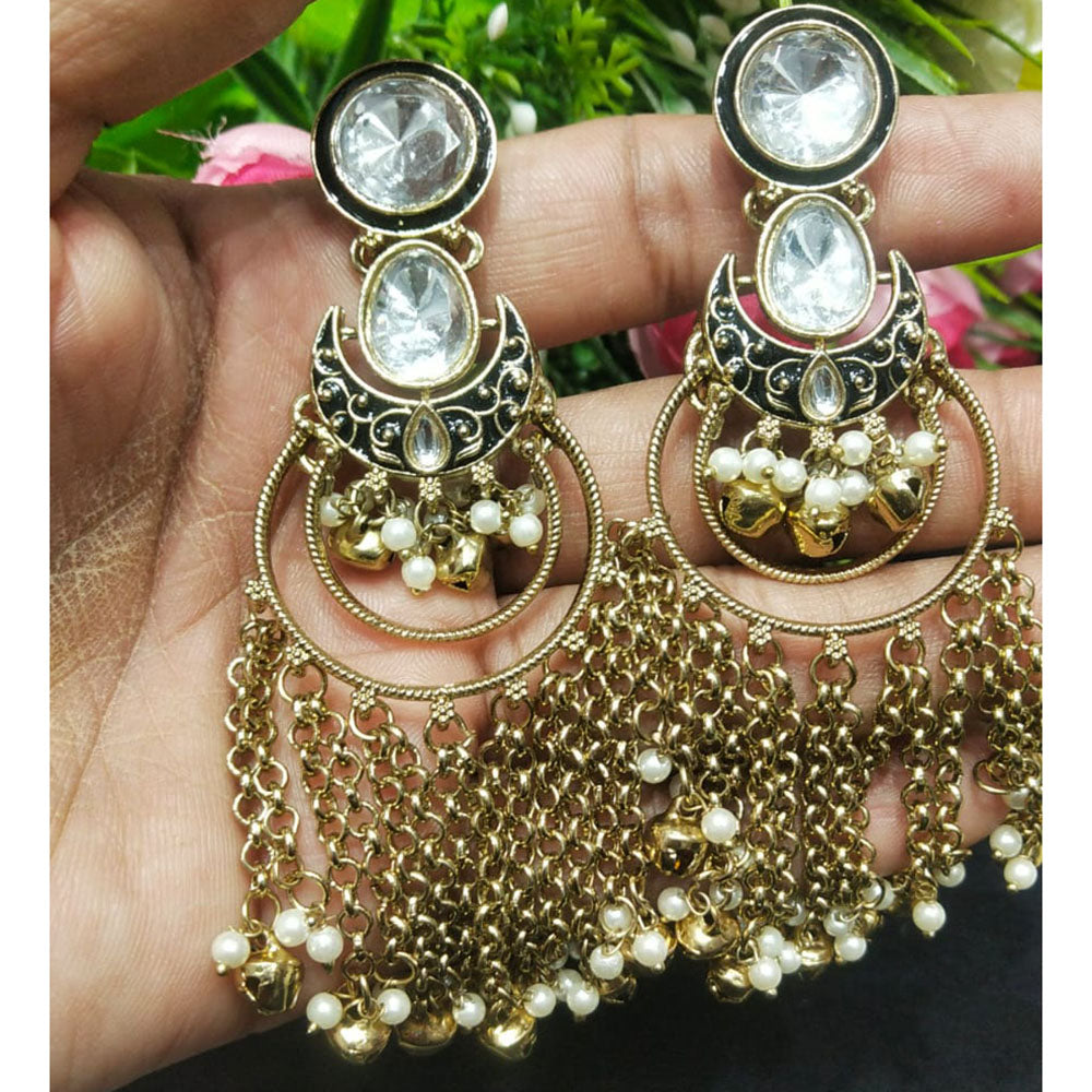 JCM Borivali Designer Kundan Stone Pearl Meenakari Dangler Earrings