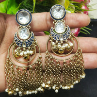 JCM Borivali Designer Kundan Stone Pearl Meenakari Dangler Earrings