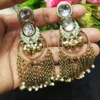 JCM Borivali Designer Kundan Stone Pearl Meenakari Dangler Earrings