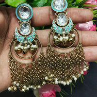 JCM Borivali Designer Kundan Stone Pearl Meenakari Dangler Earrings