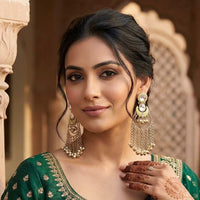 JCM Borivali Designer Kundan Stone Pearl Meenakari Dangler Earrings