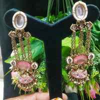 JCM Borivali Designer Kundan Stone And Pearl Chain Jhumki Earrings