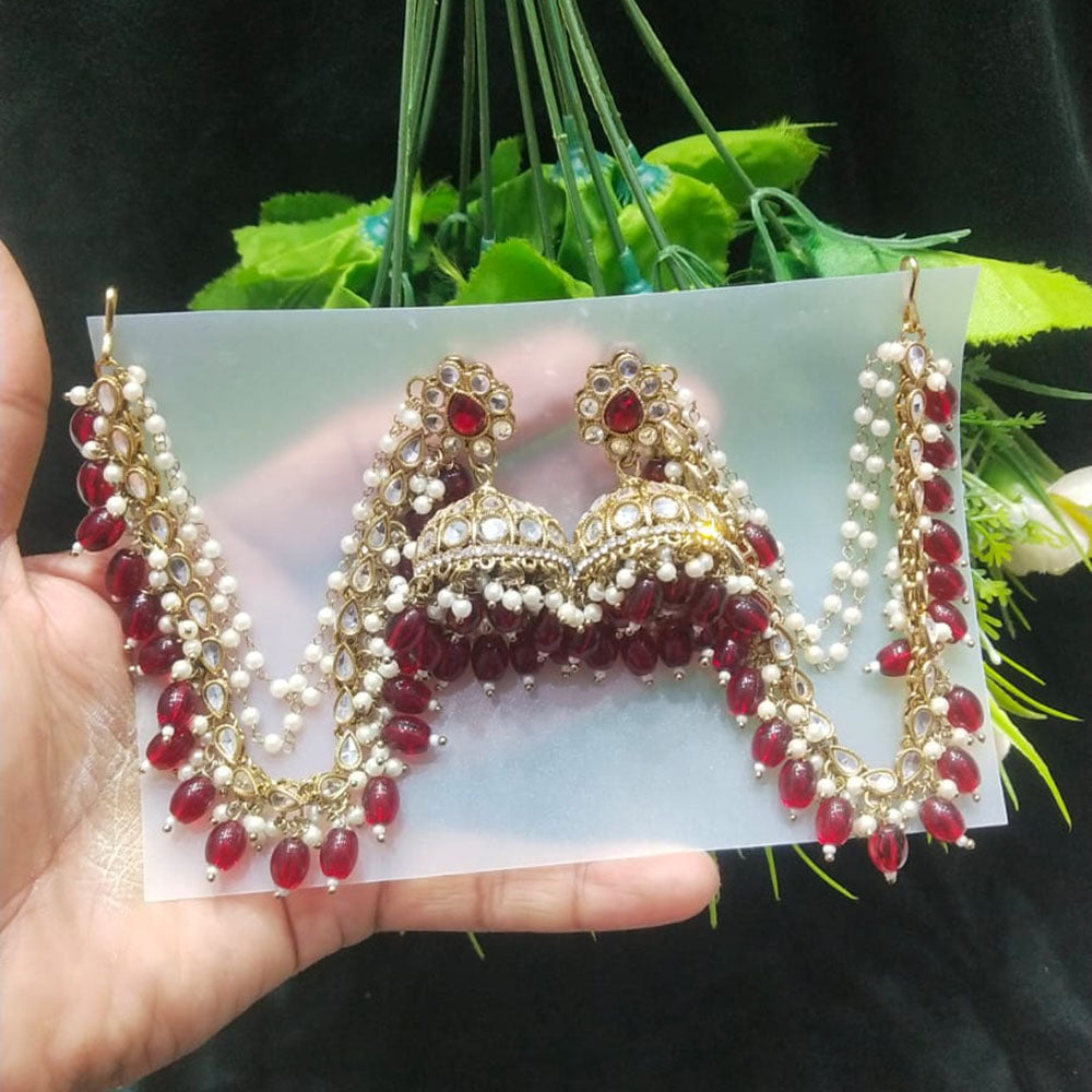 JCM Borivali Designer Kundan Stone Pearl  And Beads Chain Jhumki Earrings