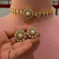 JCM Grand Polki Kundan Stone And Pearl Statement Choker Necklace Set