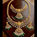 JCM Ethnic Style Pota Stone Pearl And Beads Double Temple Necklace Set
