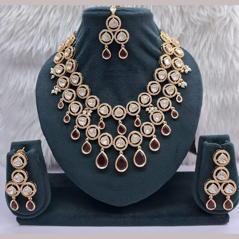JCM Grand Polki Kundan Stone And Pearl Statement Double Layer Necklace Set